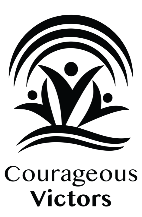 Courageous Victors logo: three figures rising together beneath an arc of light
